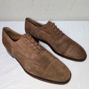 J. Peterman Men's Brown Suede Cap Toe Dress Oxfords Made In Italy Size 10 M